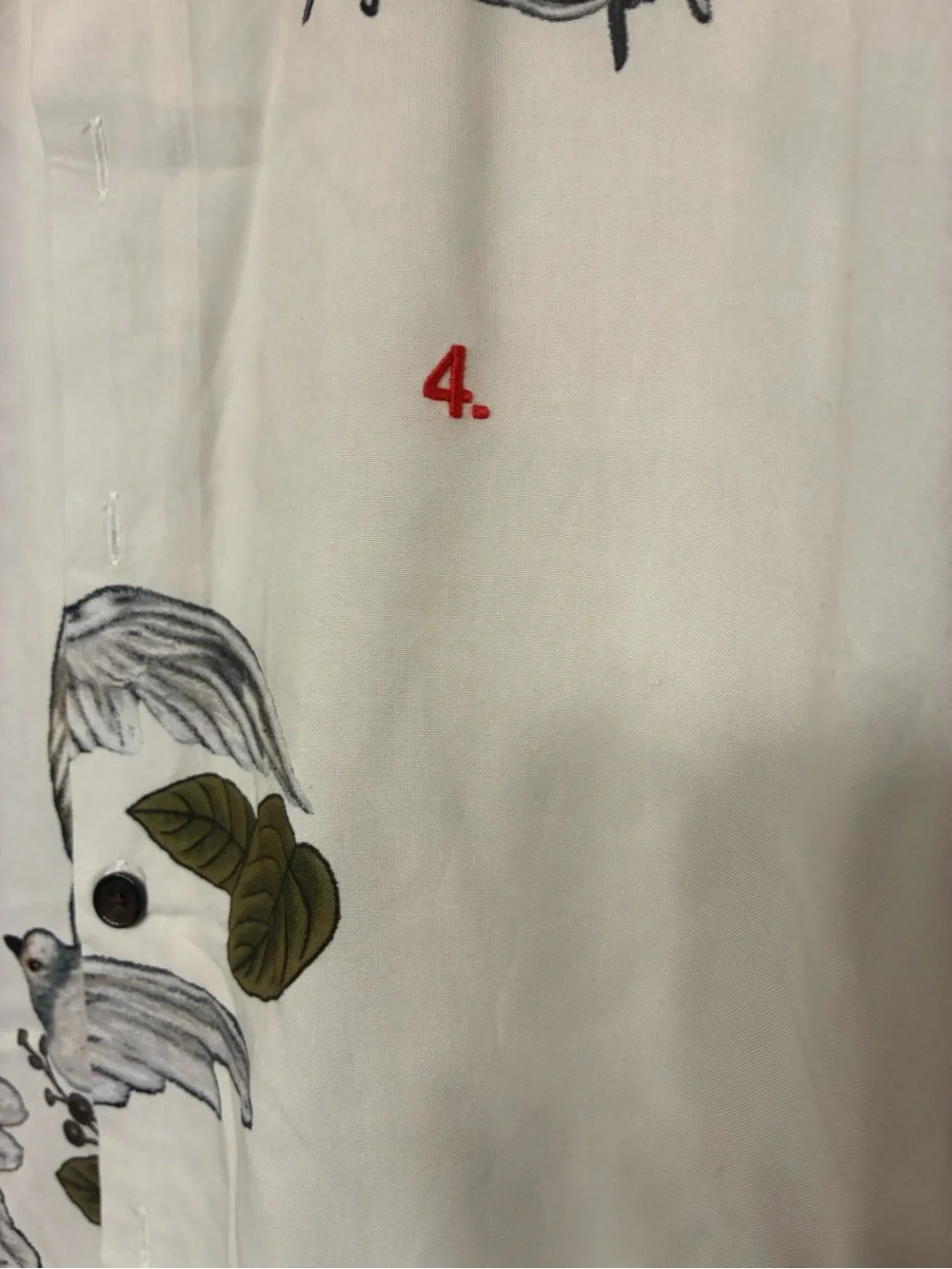 Men's White Bird-Print Button-Down Shirt